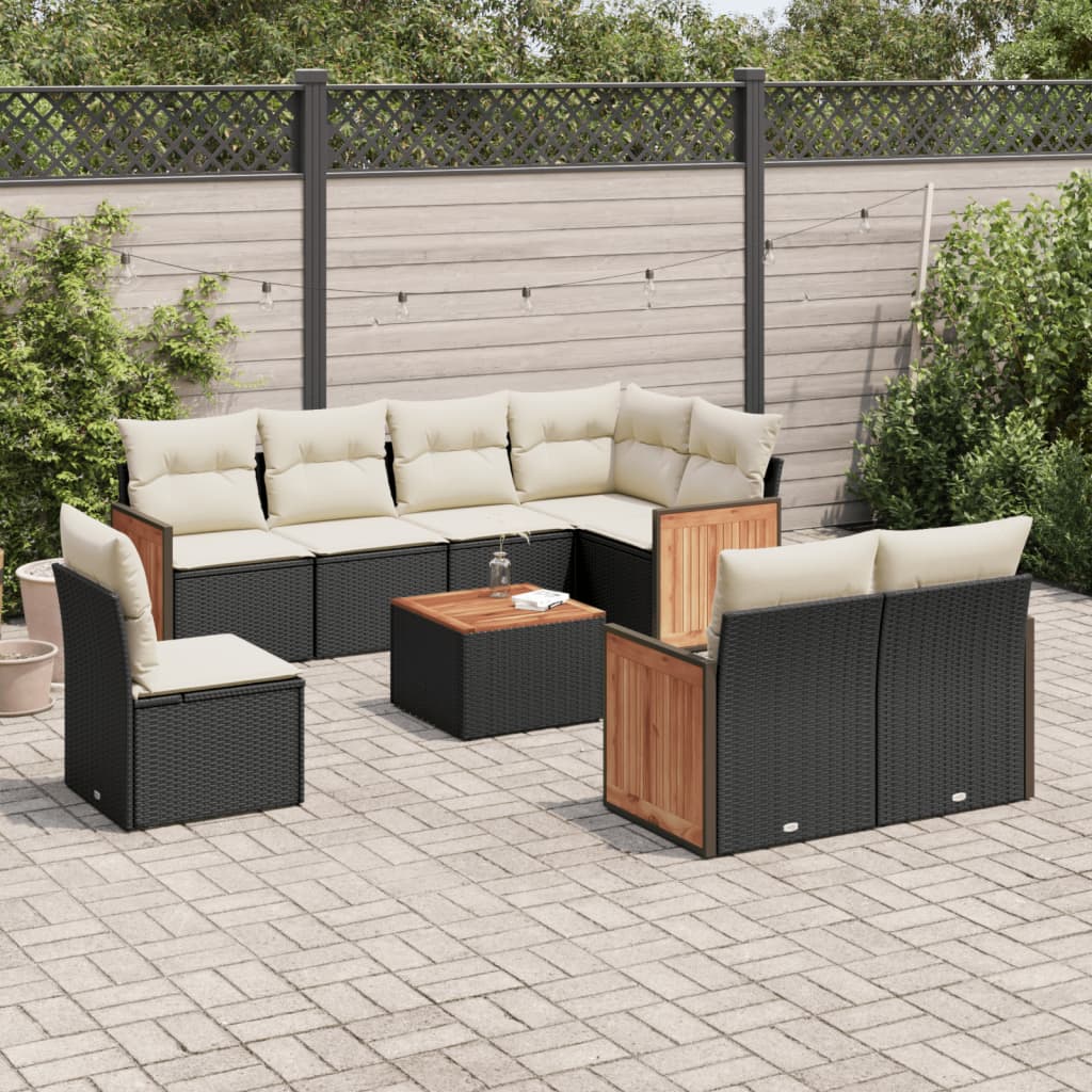 Set mobilier de grădină cu perne, 9 piese, negru, poliratan GartenMobel Dekor