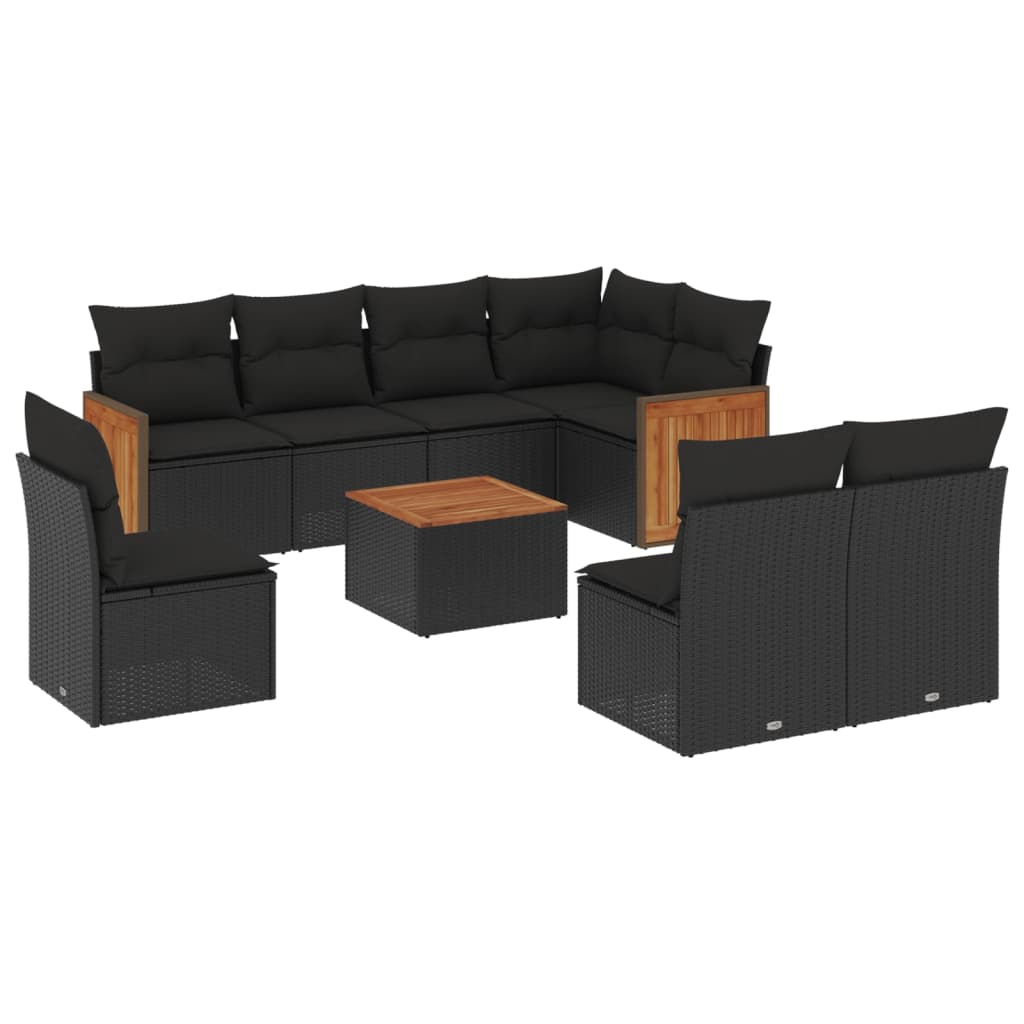 Set mobilier de grădină cu perne, 9 piese, negru, poliratan GartenMobel Dekor