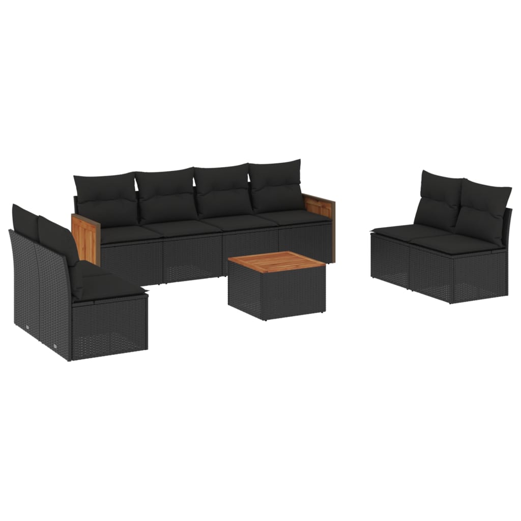 Set mobilier de grădină cu perne, 9 piese, negru, poliratan GartenMobel Dekor