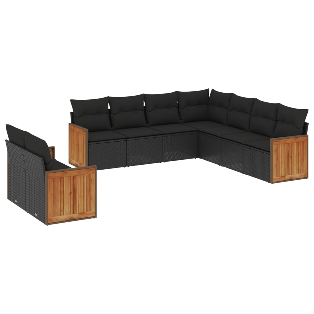 Set mobilier de grădină cu perne, 9 piese, negru, poliratan GartenMobel Dekor