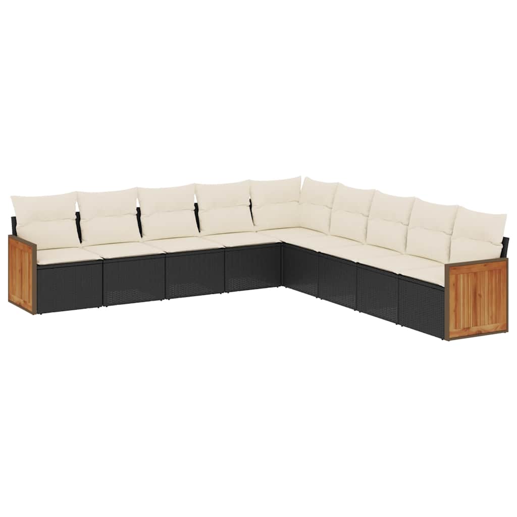 Set mobilier de grădină cu perne, 9 piese, negru, poliratan GartenMobel Dekor