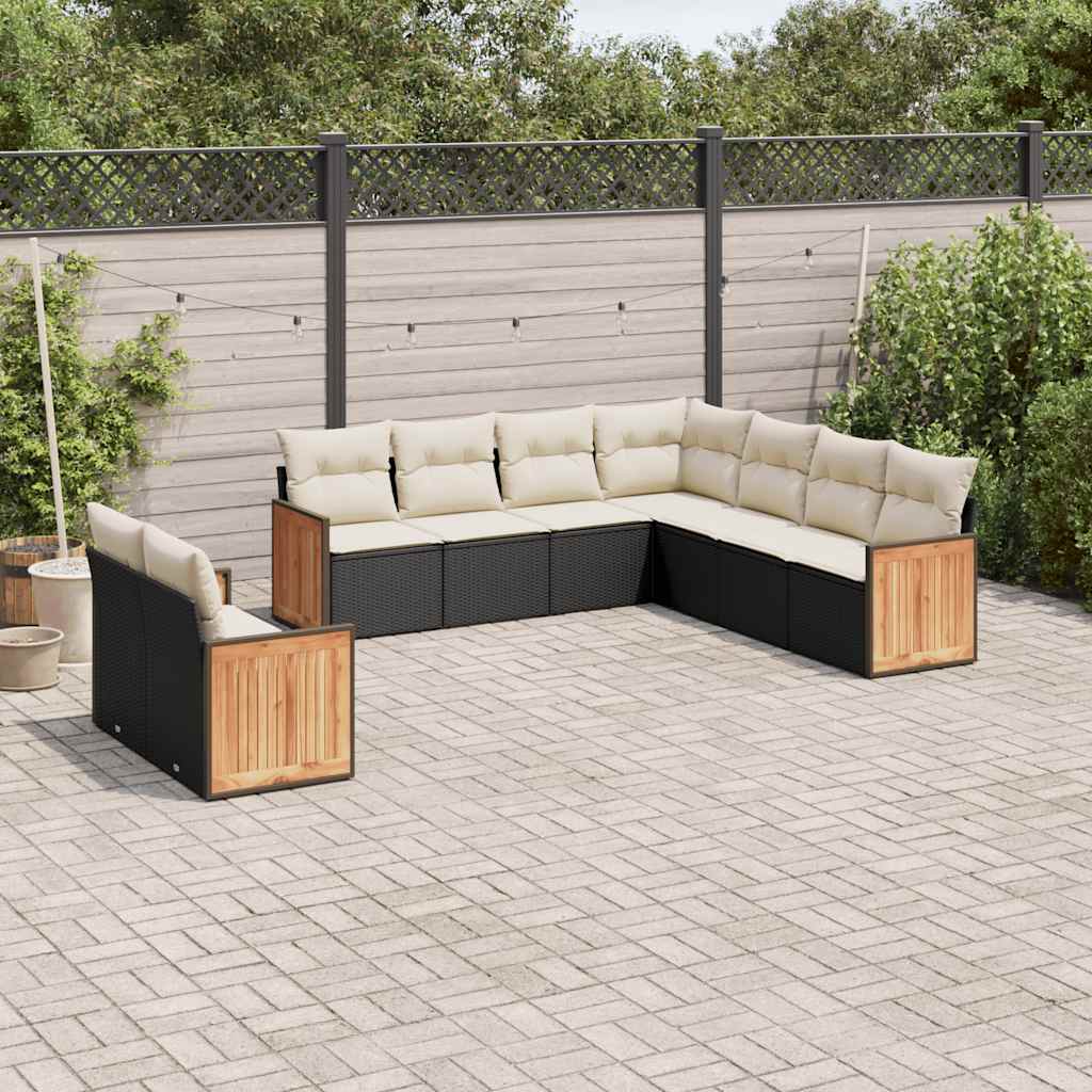 Set mobilier de grădină cu perne, 9 piese, negru, poliratan GartenMobel Dekor