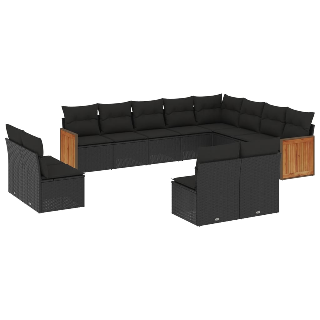 Set canapele de grădină, 12 piese, cu perne, negru, poliratan GartenMobel Dekor