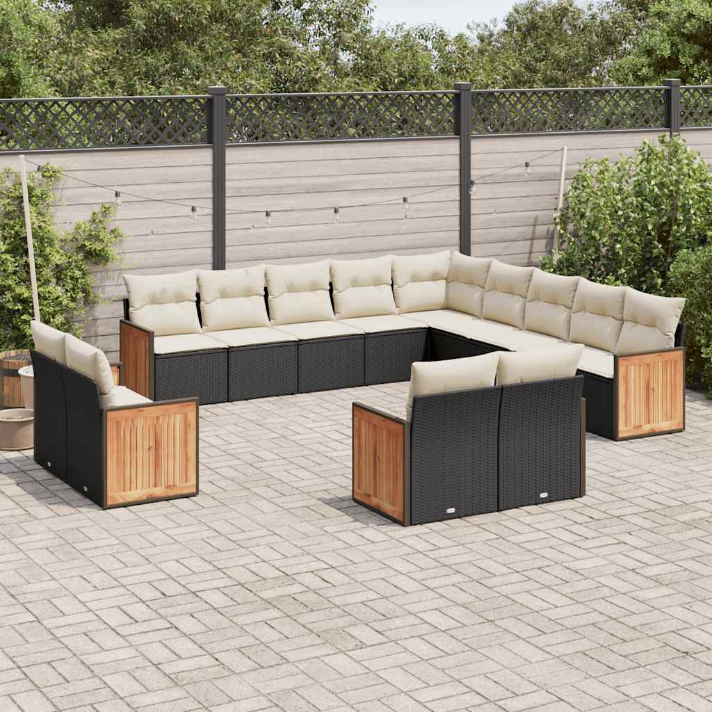 Set mobilier de grădină cu perne, 13 piese, negru, poliratan GartenMobel Dekor