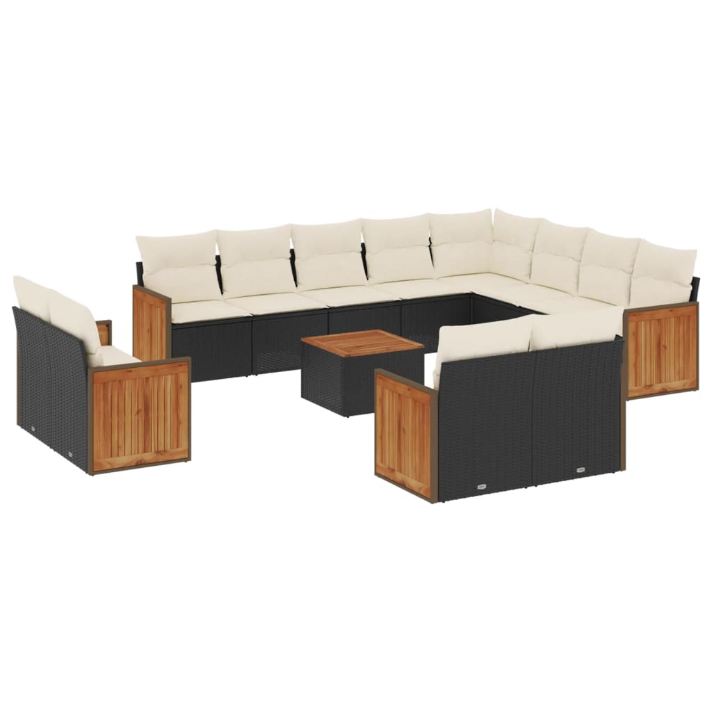 Set mobilier de grădină cu perne, 13 piese, negru, poliratan GartenMobel Dekor