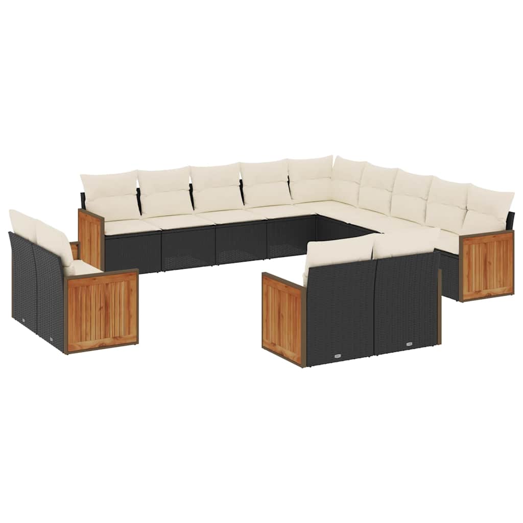 Set mobilier de grădină cu perne, 13 piese, negru, poliratan GartenMobel Dekor
