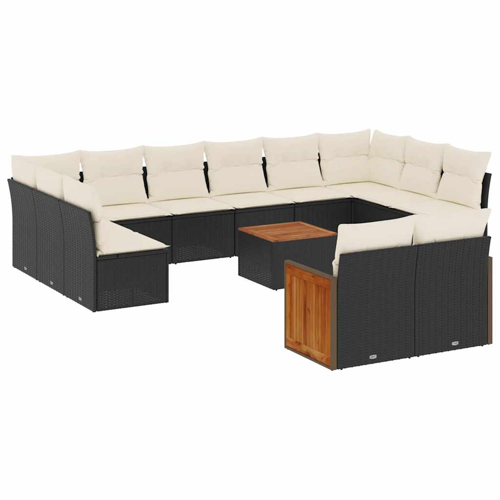 Set mobilier de grădină cu perne, 13 piese, negru, poliratan GartenMobel Dekor