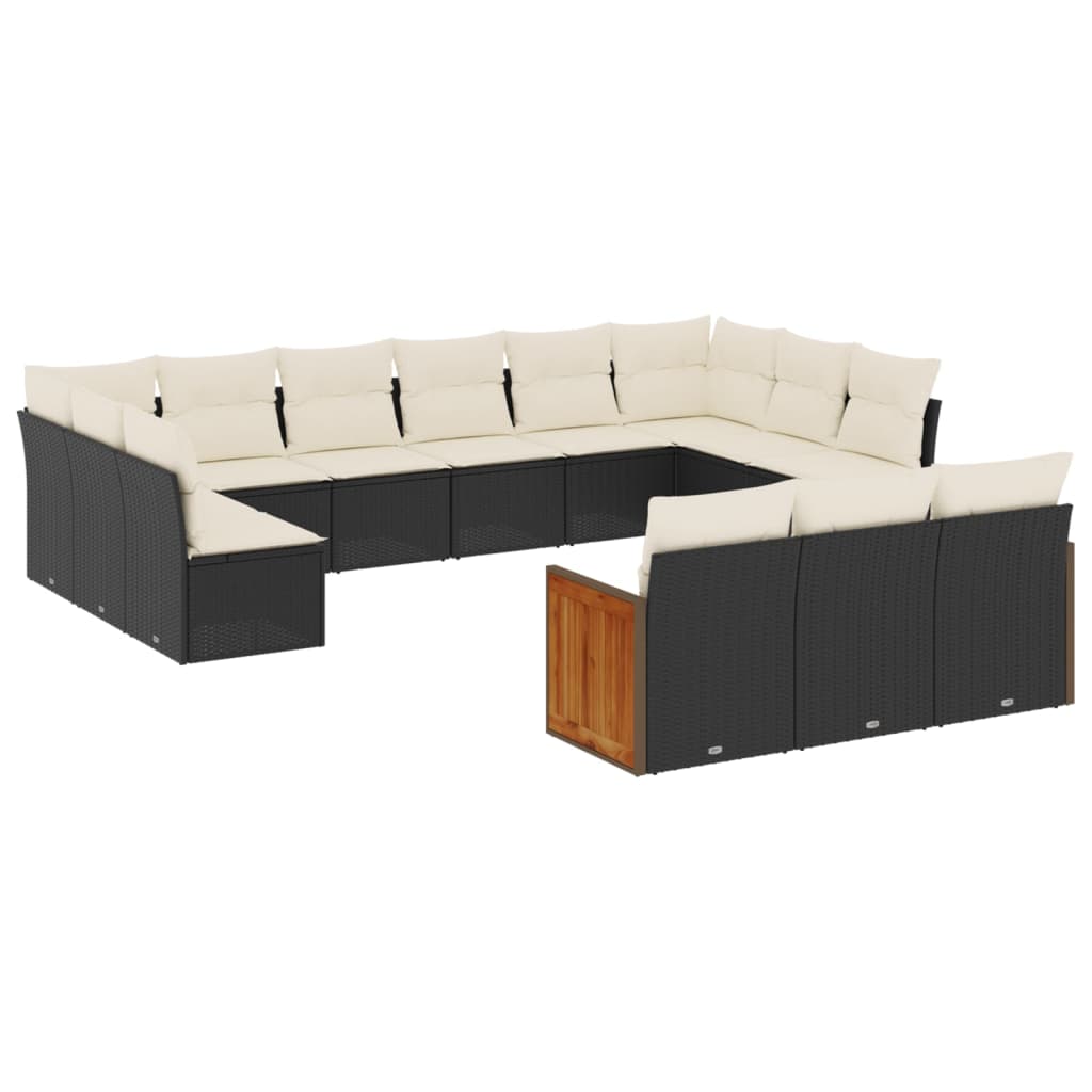 Set mobilier de grădină cu perne, 13 piese, negru, poliratan GartenMobel Dekor