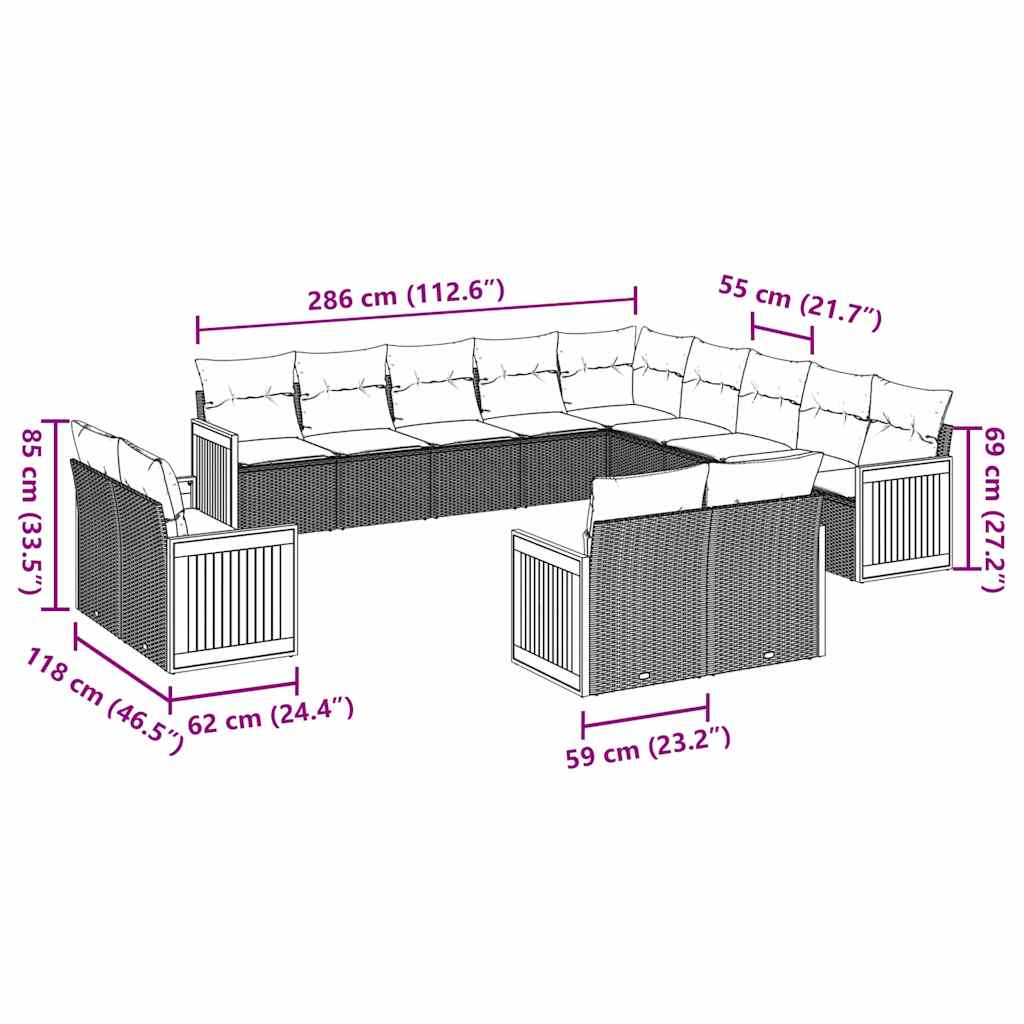 Set mobilier de grădină cu perne, 13 piese, negru, poliratan GartenMobel Dekor