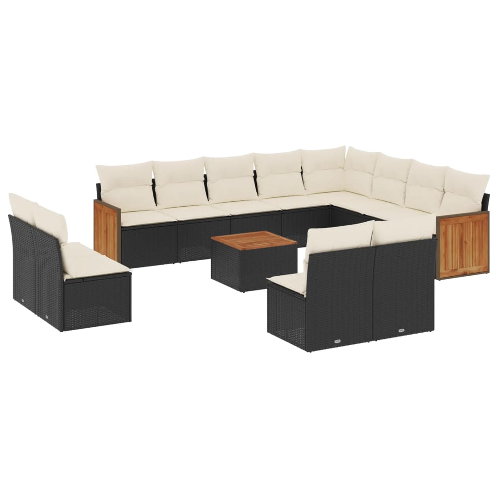 Set mobilier de grădină cu perne, 13 piese, negru, poliratan GartenMobel Dekor