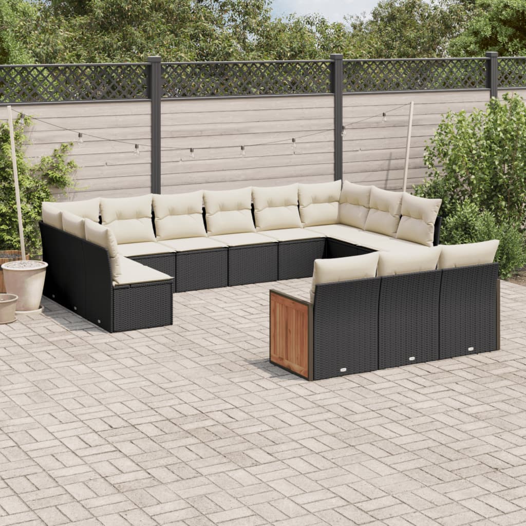 Set mobilier de grădină cu perne, 13 piese, negru, poliratan GartenMobel Dekor