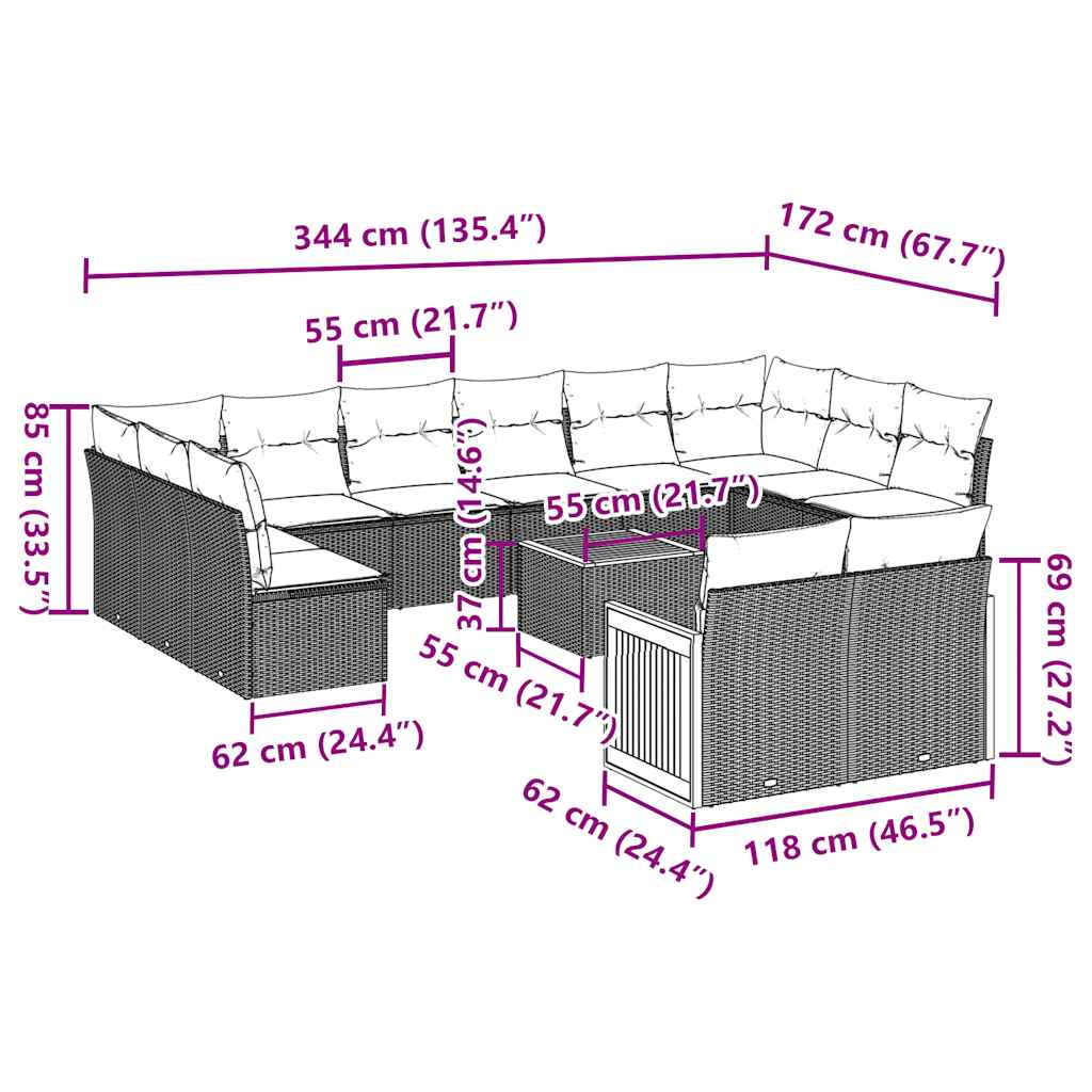 Set mobilier de grădină cu perne, 13 piese, negru, poliratan GartenMobel Dekor