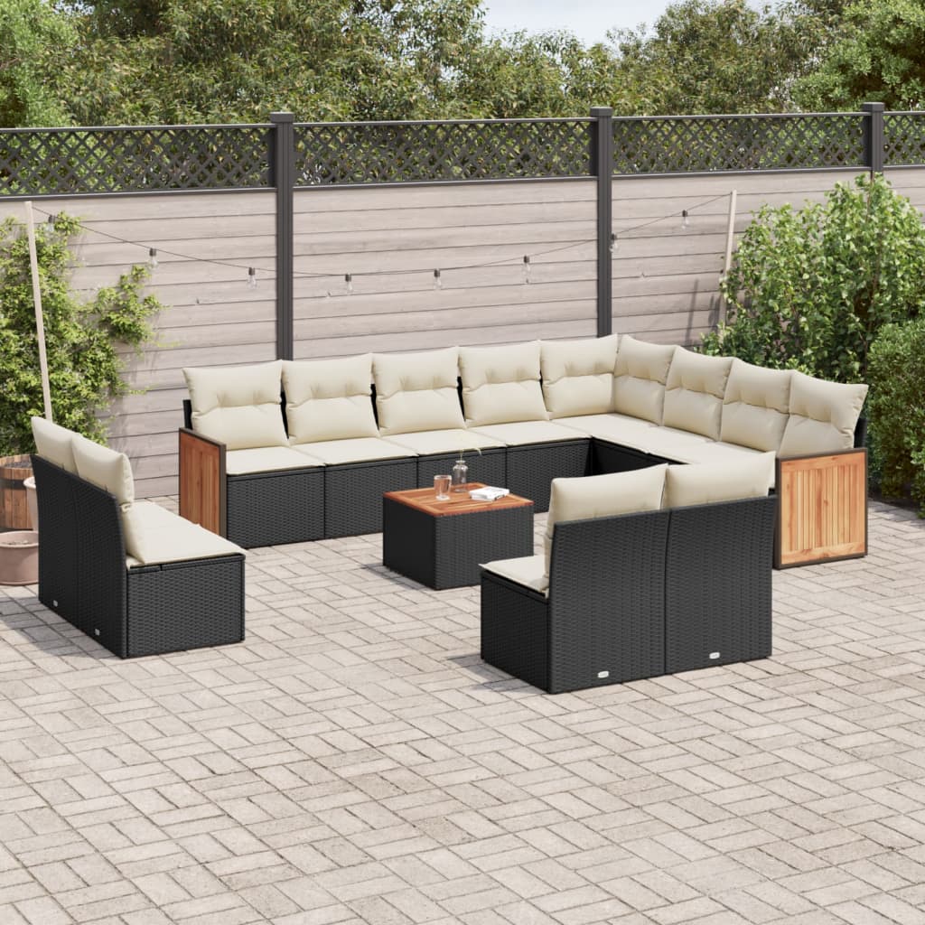 Set mobilier de grădină cu perne, 13 piese, negru, poliratan GartenMobel Dekor