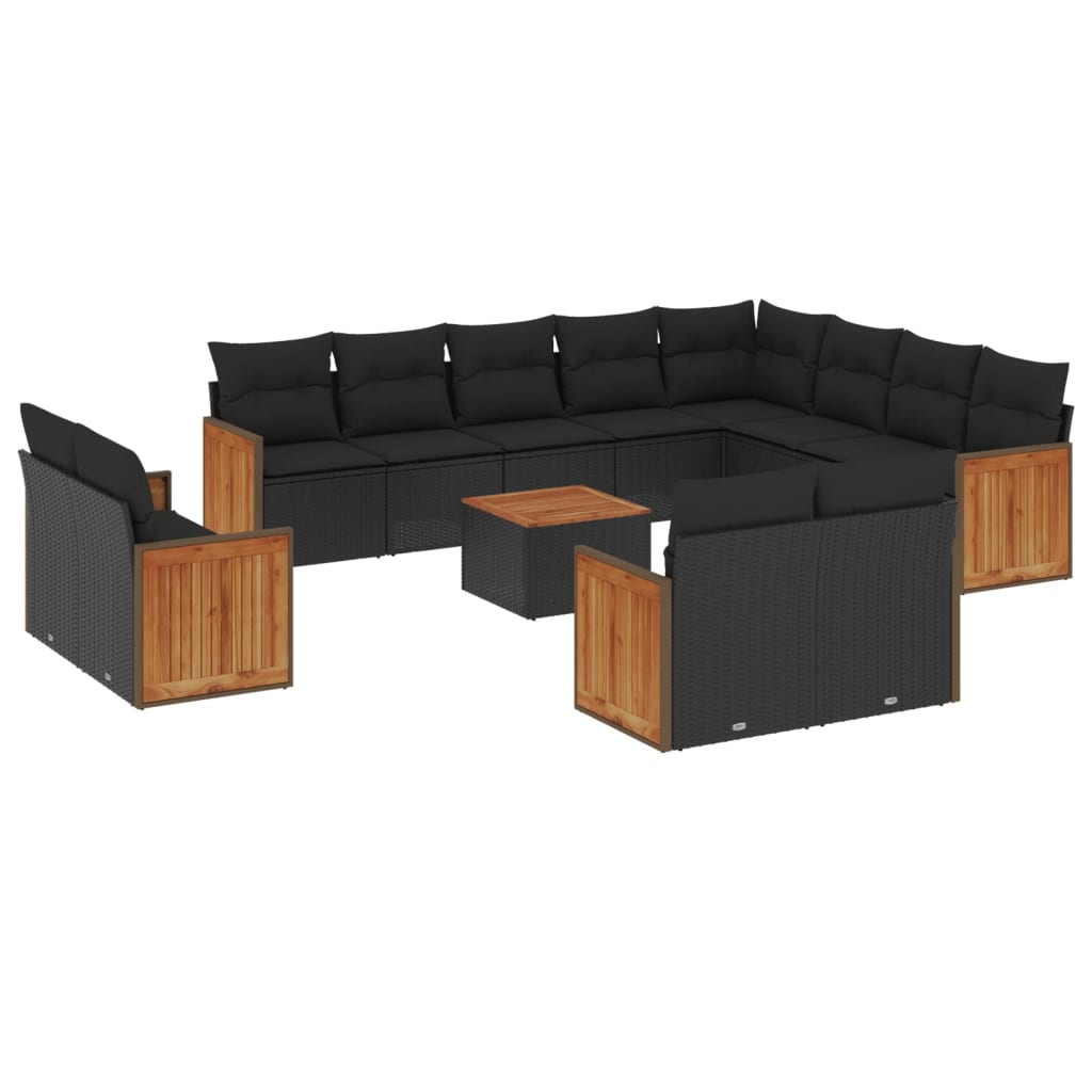 Set mobilier de grădină cu perne, 13 piese, negru, poliratan GartenMobel Dekor