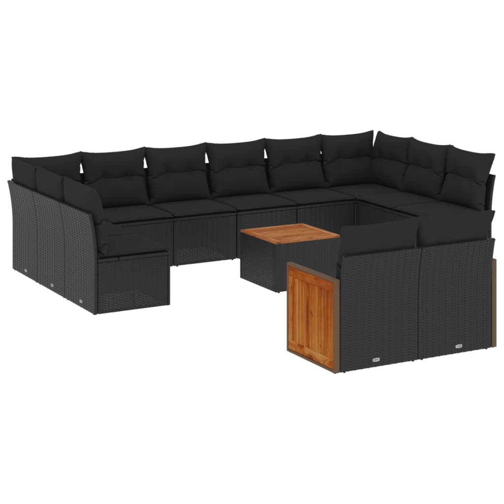 Set mobilier de grădină cu perne, 13 piese, negru, poliratan GartenMobel Dekor