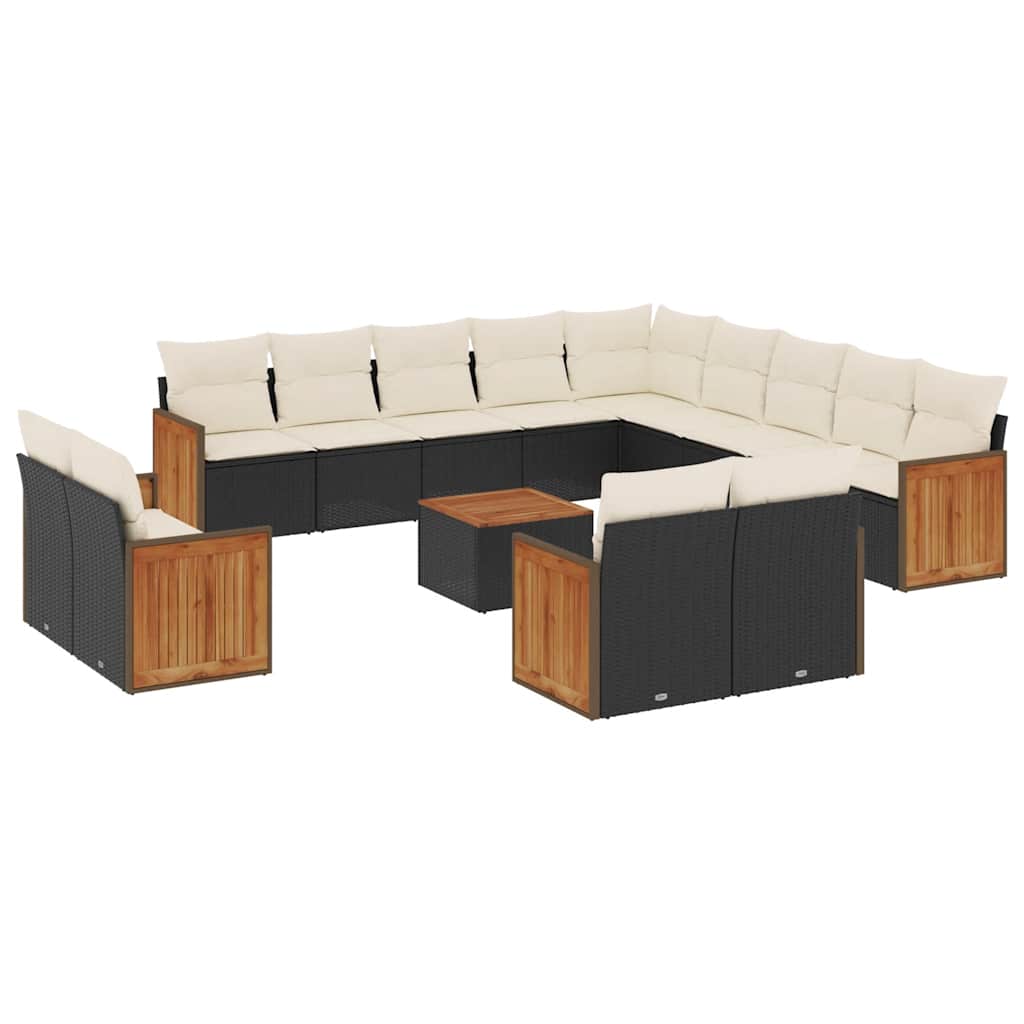 Set mobilier de grădină cu perne, 14 piese, negru, poliratan GartenMobel Dekor