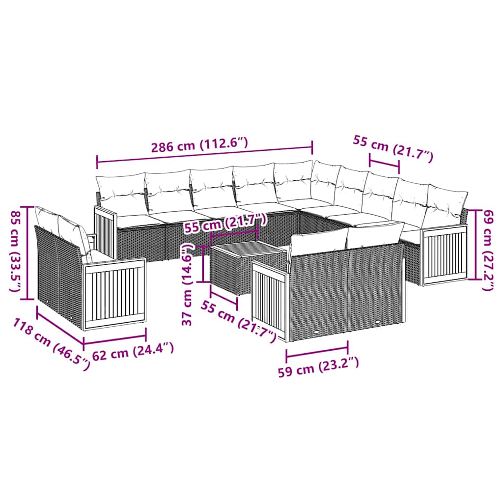 Set mobilier de grădină cu perne, 14 piese, negru, poliratan GartenMobel Dekor