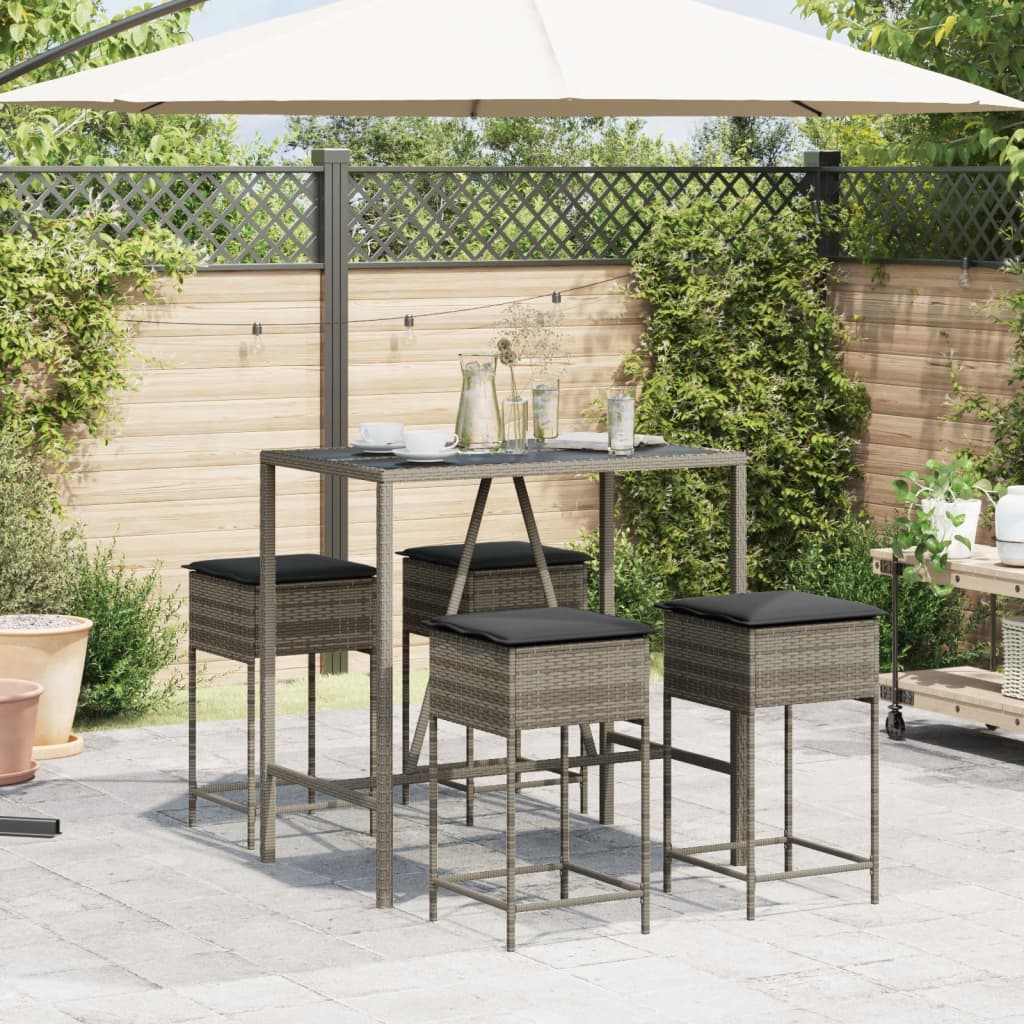 Set mobilier bar de grădină, cu perne, 5 piese, gri, poliratan GartenMobel Dekor