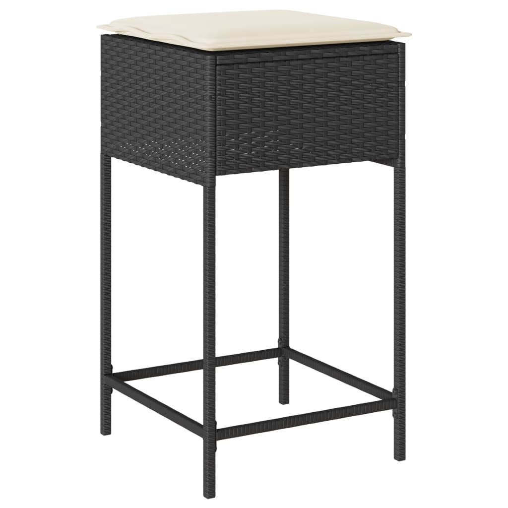 Set mobilier bar de grădină cu perne, 3 piese, negru, poliratan GartenMobel Dekor