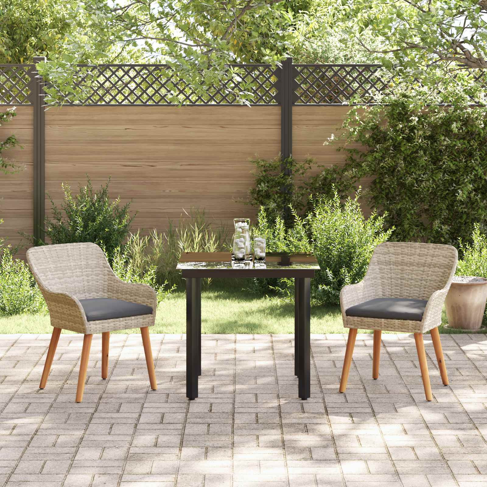 Set de masă pentru grădină cu pernă 3 pcs Gri deschis poliratan GartenMobel Dekor