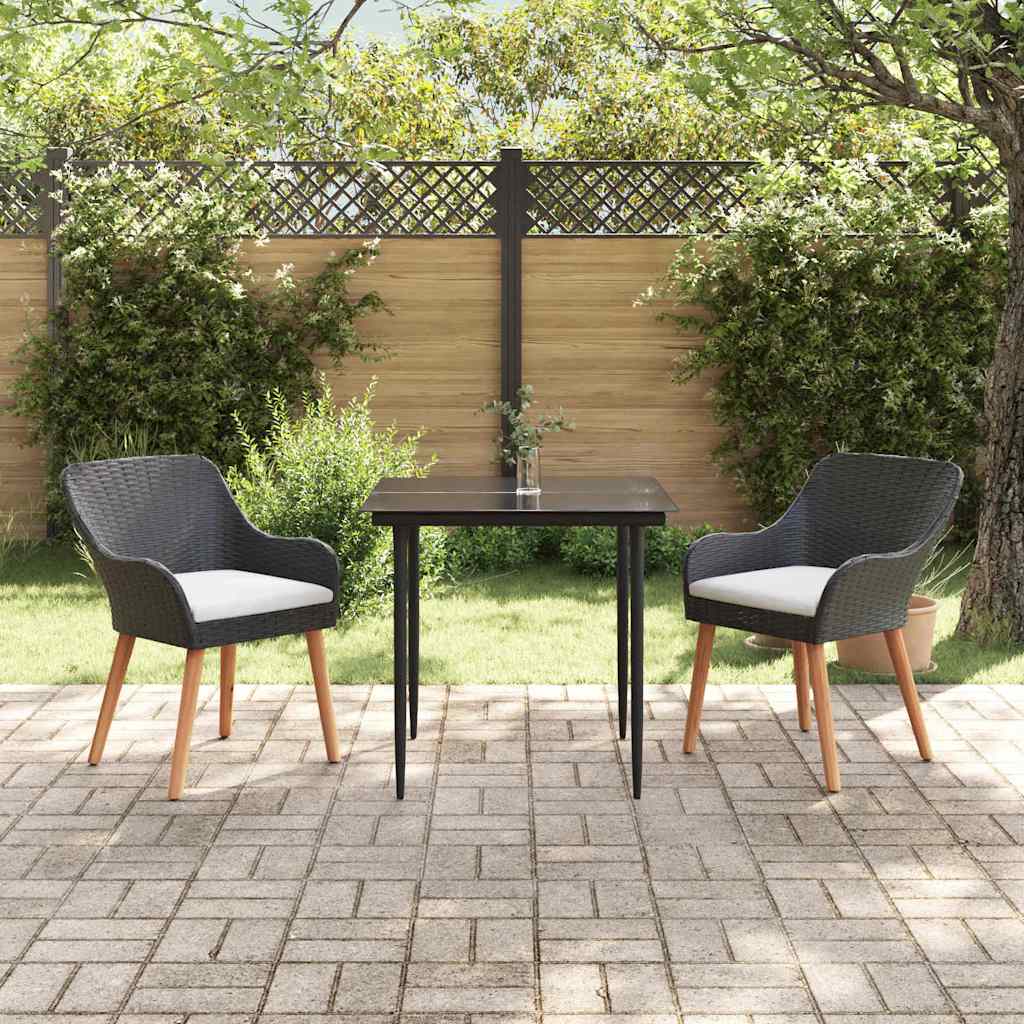 Set de masă pentru grădină cu pernă 3 pcs Negru poliratan GartenMobel Dekor