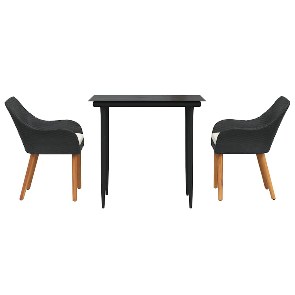 Set de masă pentru grădină cu pernă 3 pcs Negru poliratan GartenMobel Dekor