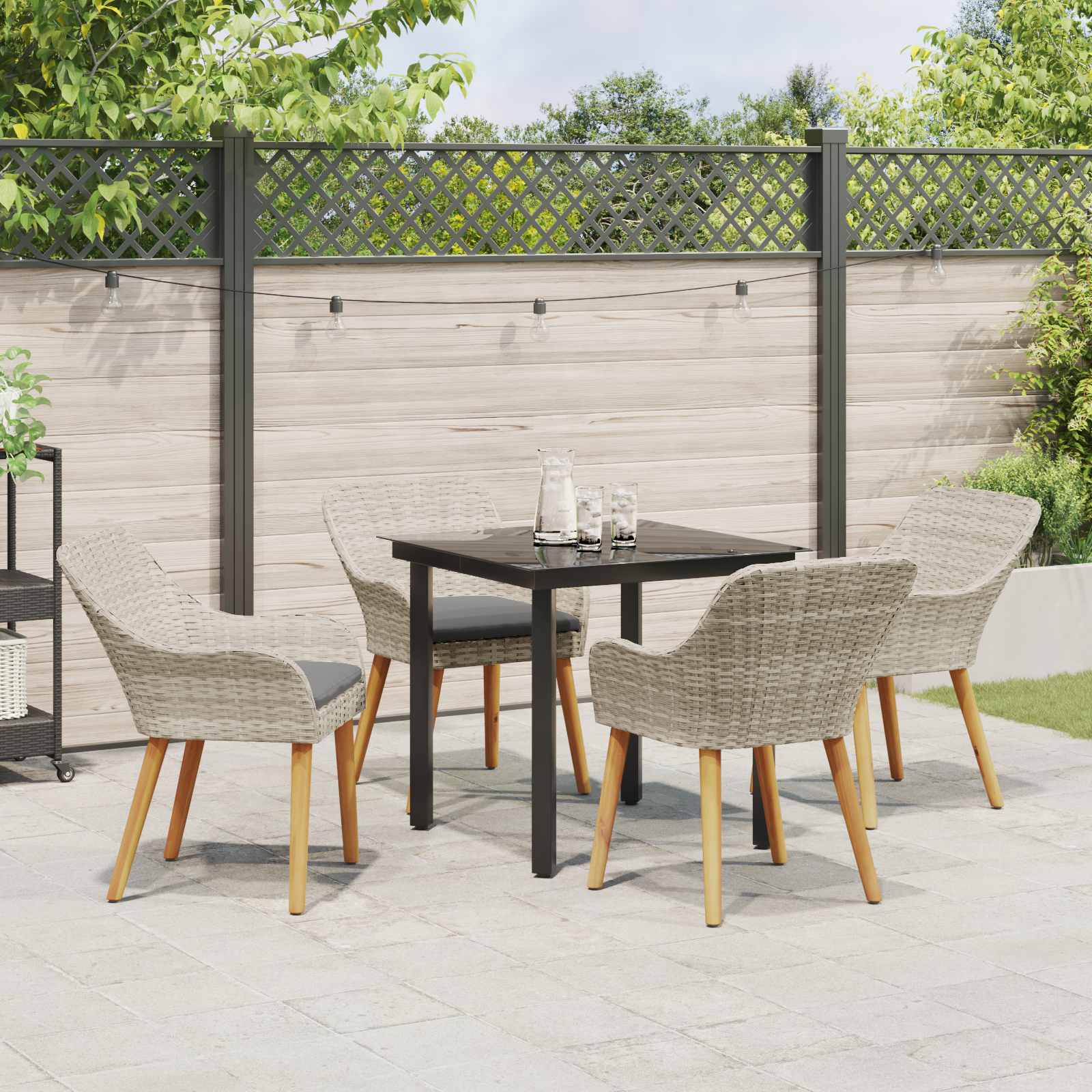 Set de masă pentru grădină cu pernă 5 pcs Gri deschis poliratan GartenMobel Dekor
