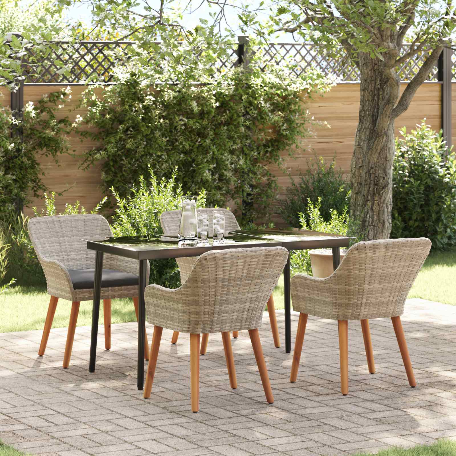 Set de masă pentru grădină cu pernă 5 pcs Gri deschis poliratan GartenMobel Dekor