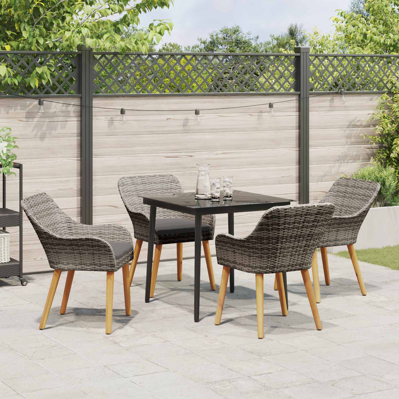 Set de masă pentru grădină cu pernă 5 pcs Gri poliratan GartenMobel Dekor