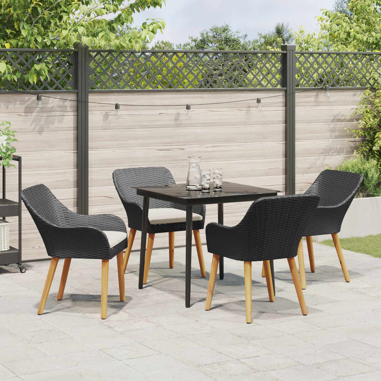 Set de masă pentru grădină cu pernă 5 pcs Negru poliratan GartenMobel Dekor