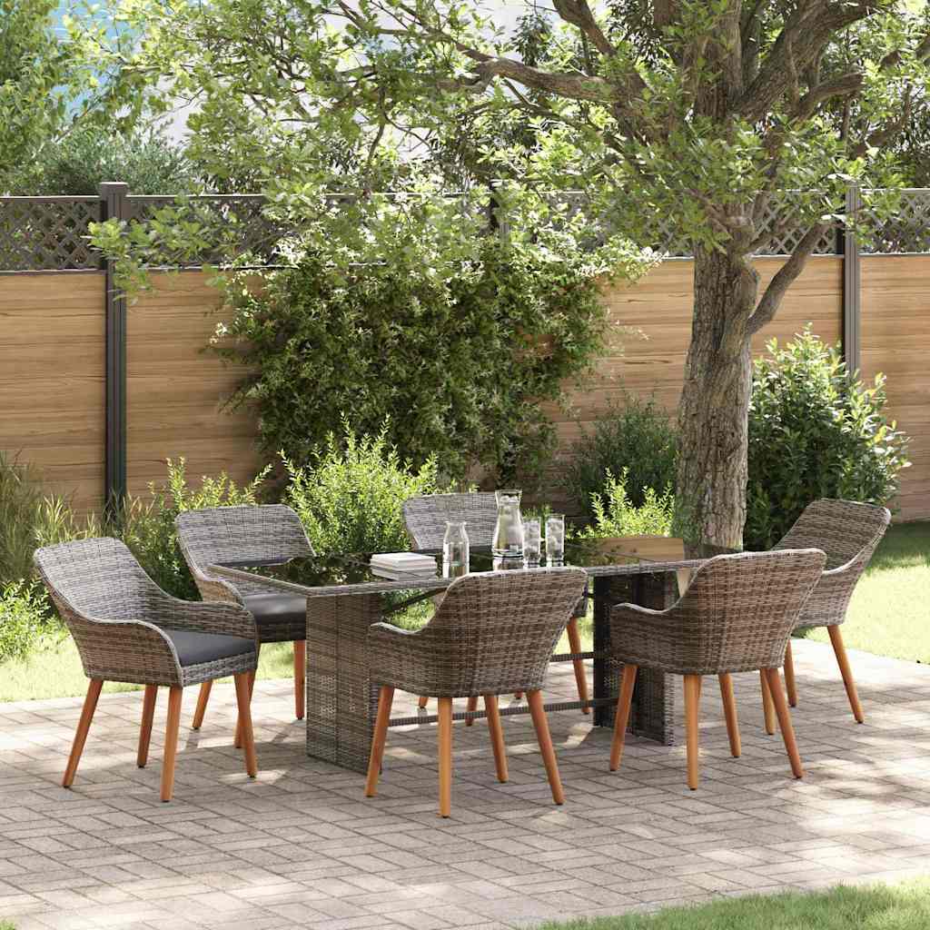 Set de masă pentru grădină cu pernă 7 pcs Gri poliratan GartenMobel Dekor