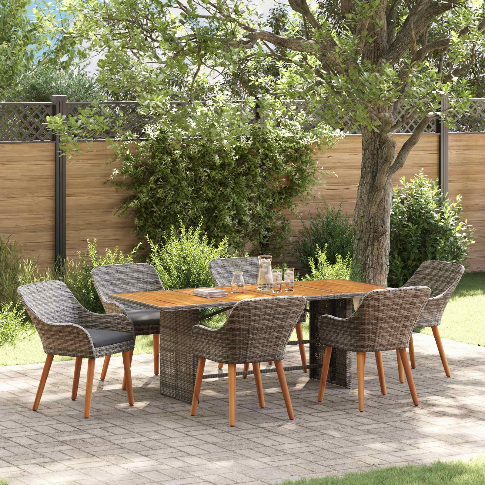 Set de masă pentru grădină cu pernă 7 pcs Gri poliratan GartenMobel Dekor