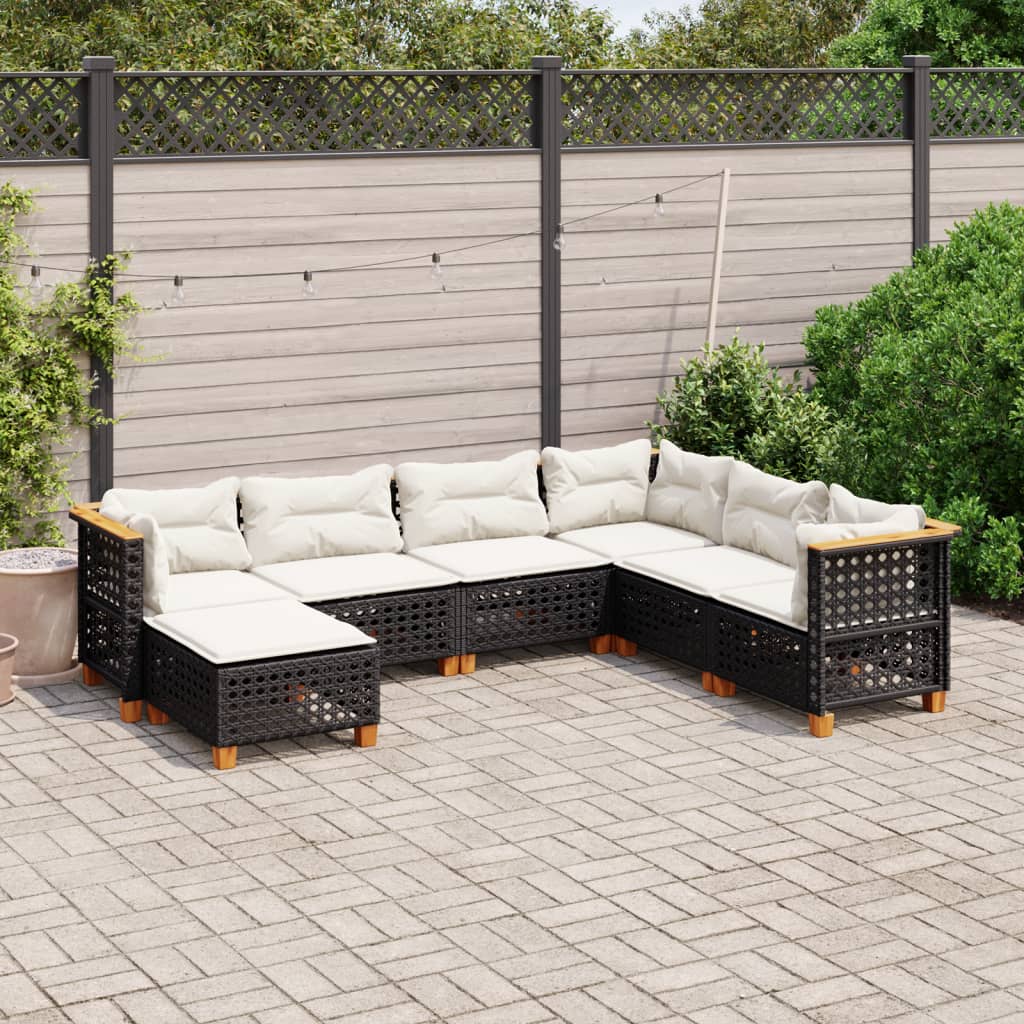 Set canapele de grădină cu perne, 7 piese, negru, poliratan GartenMobel Dekor