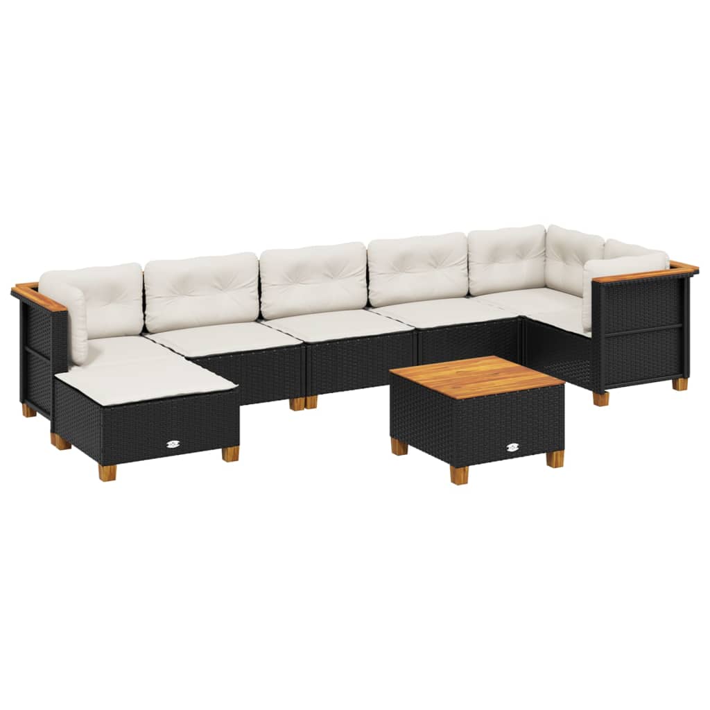 Set mobilier de grădină cu perne, 8 piese, negru, poliratan GartenMobel Dekor