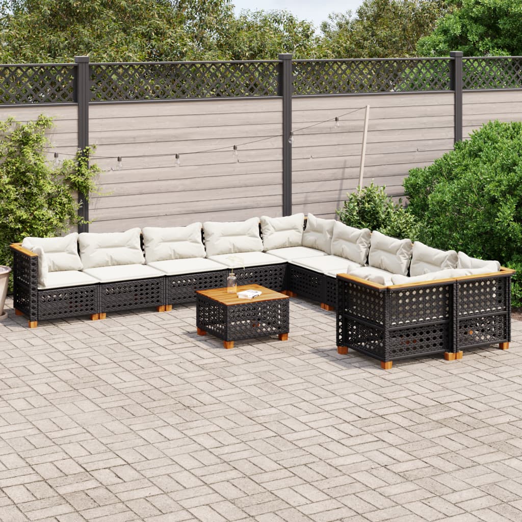 Set canapele de grădină cu perne, 11 piese, negru, poliratan GartenMobel Dekor