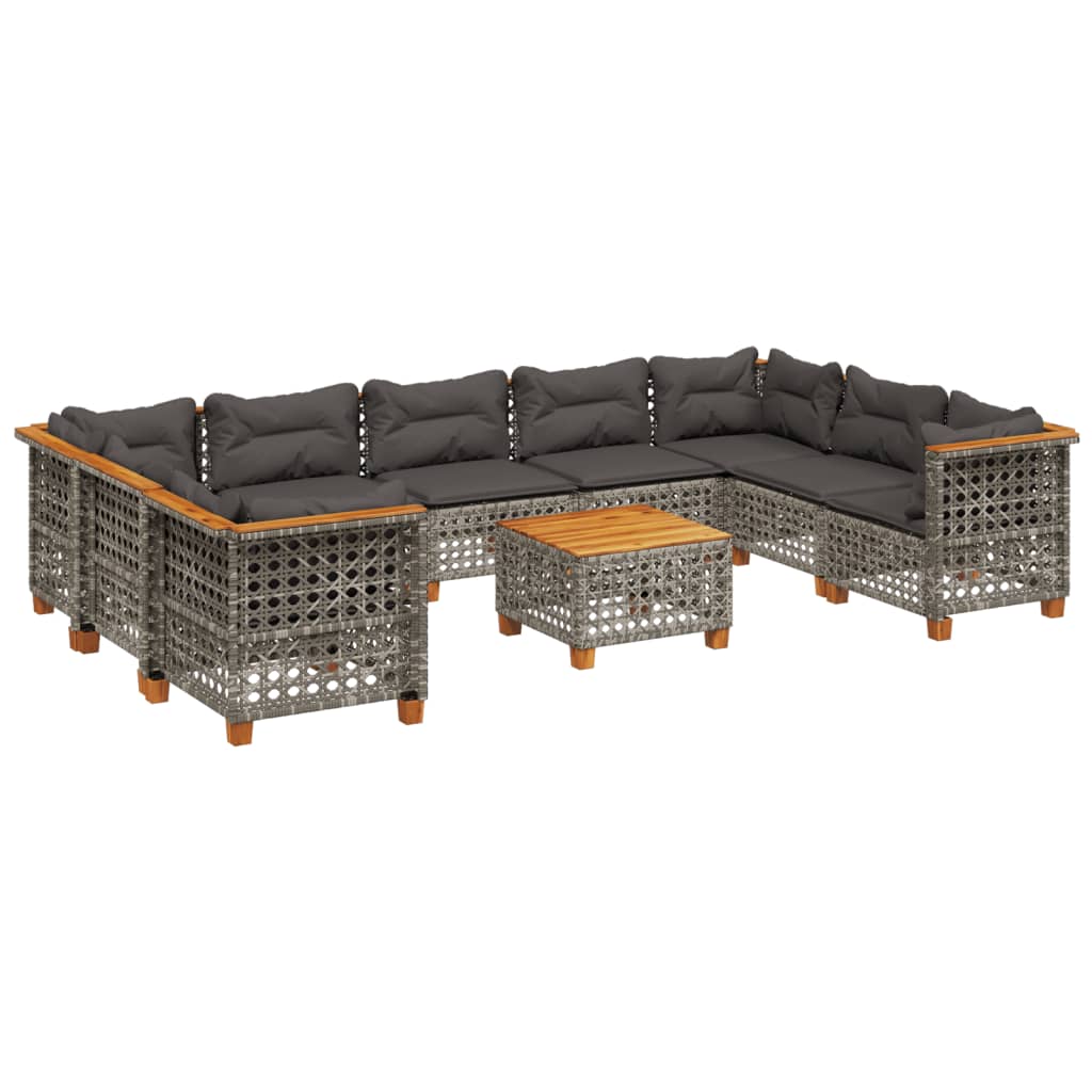 Set mobilier de grădină cu perne, 10 piese, gri, poliratan GartenMobel Dekor