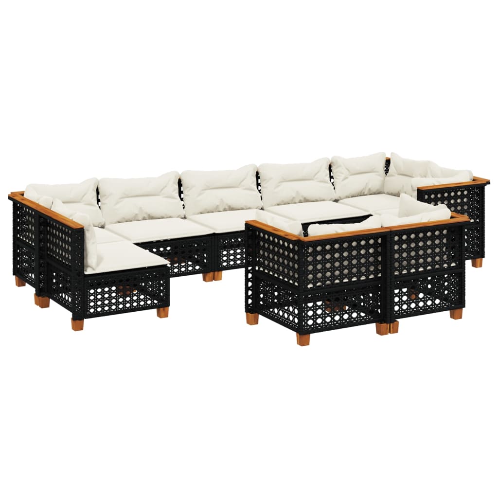 Set mobilier de grădină cu perne, 9 piese, negru, poliratan GartenMobel Dekor