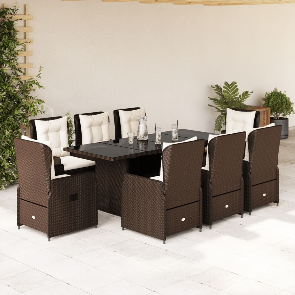 Set mobilier de grădină cu perne, 9 piese, maro, poliratan GartenMobel Dekor
