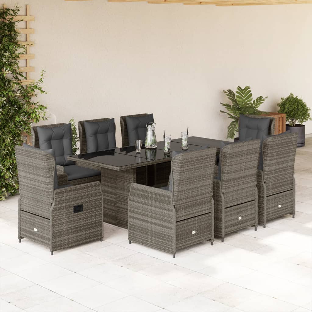 Set mobilier grădină cu perne, 9 piese, gri, poliratan GartenMobel Dekor