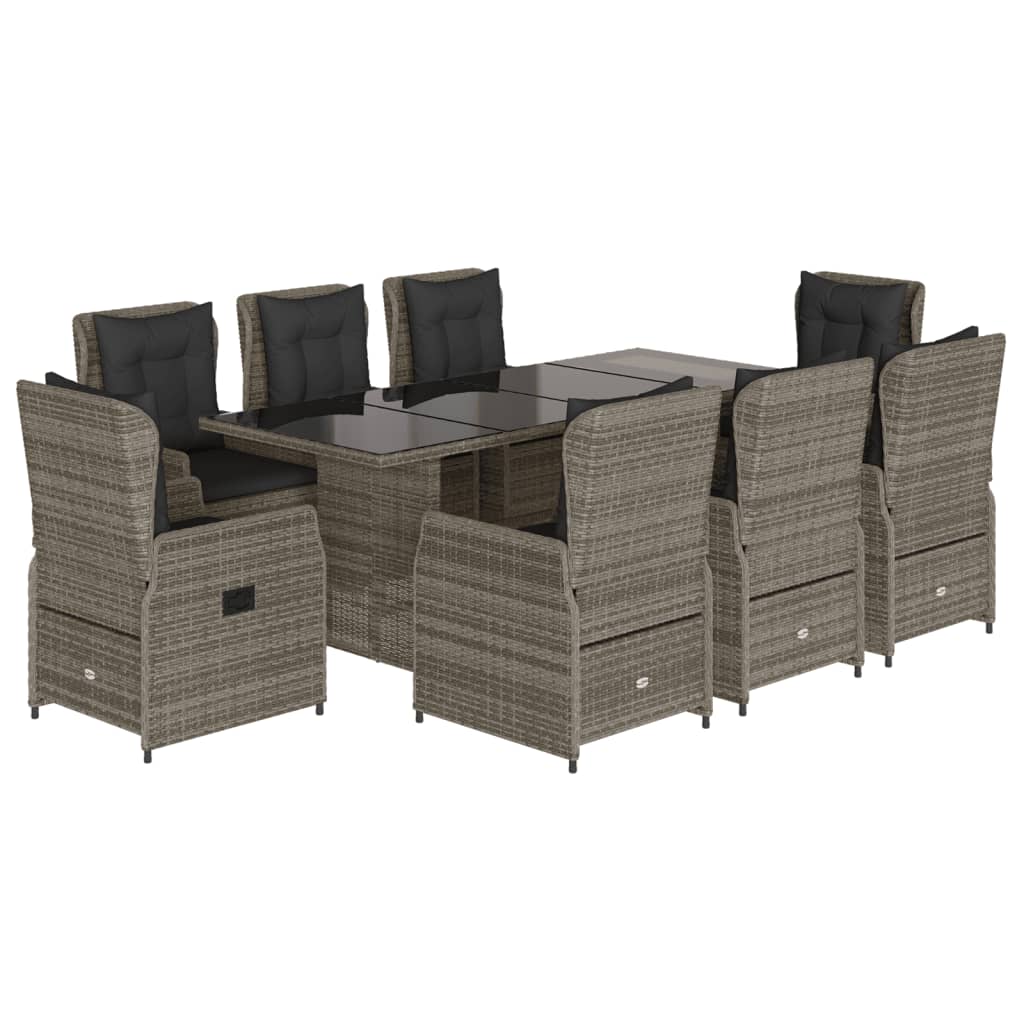 Set mobilier grădină cu perne, 9 piese, gri, poliratan GartenMobel Dekor