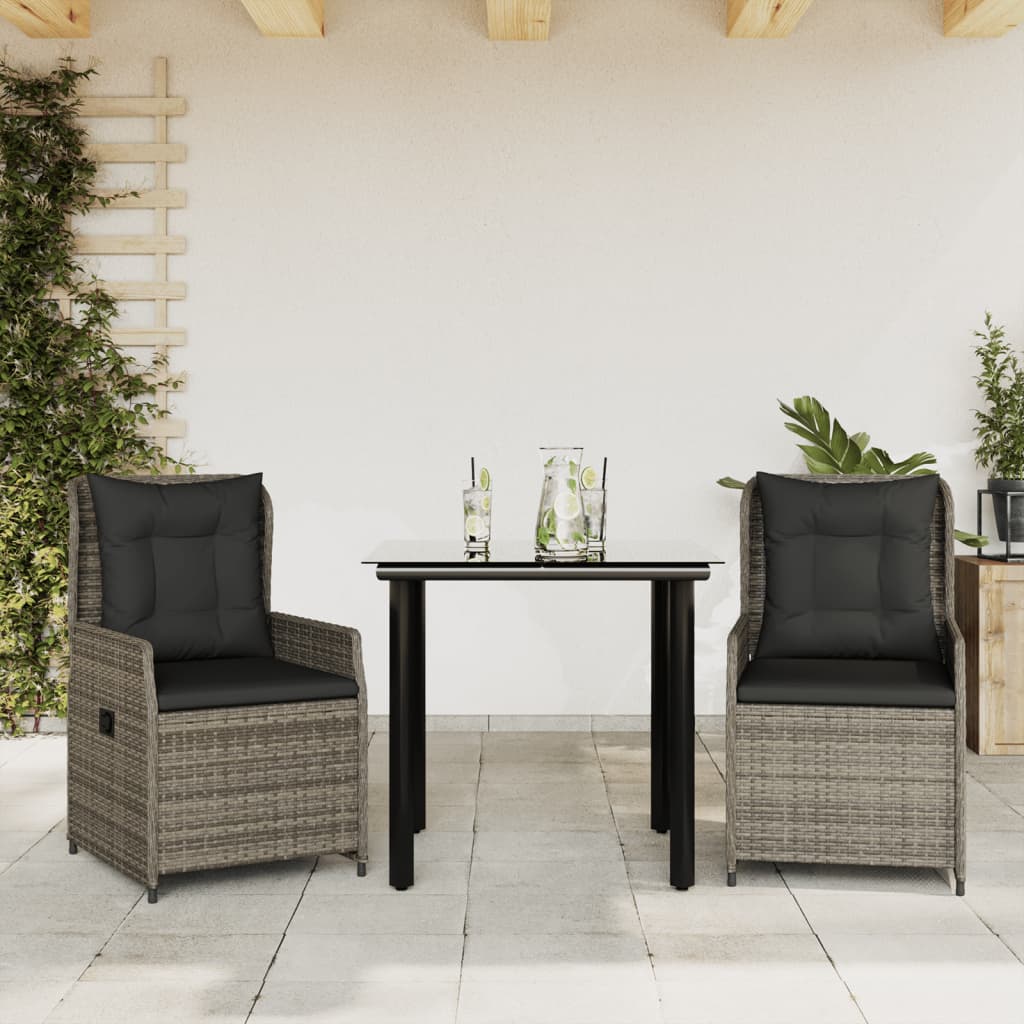 Set mobilier de grădină cu perne, 3 piese, gri, poliratan GartenMobel Dekor