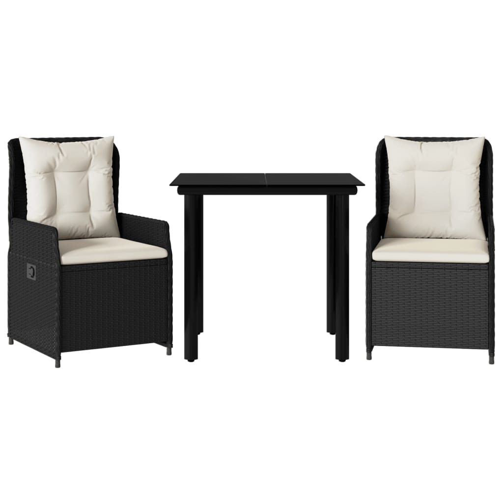 Set mobilier de grădină cu perne, 3 piese, negru, poliratan GartenMobel Dekor