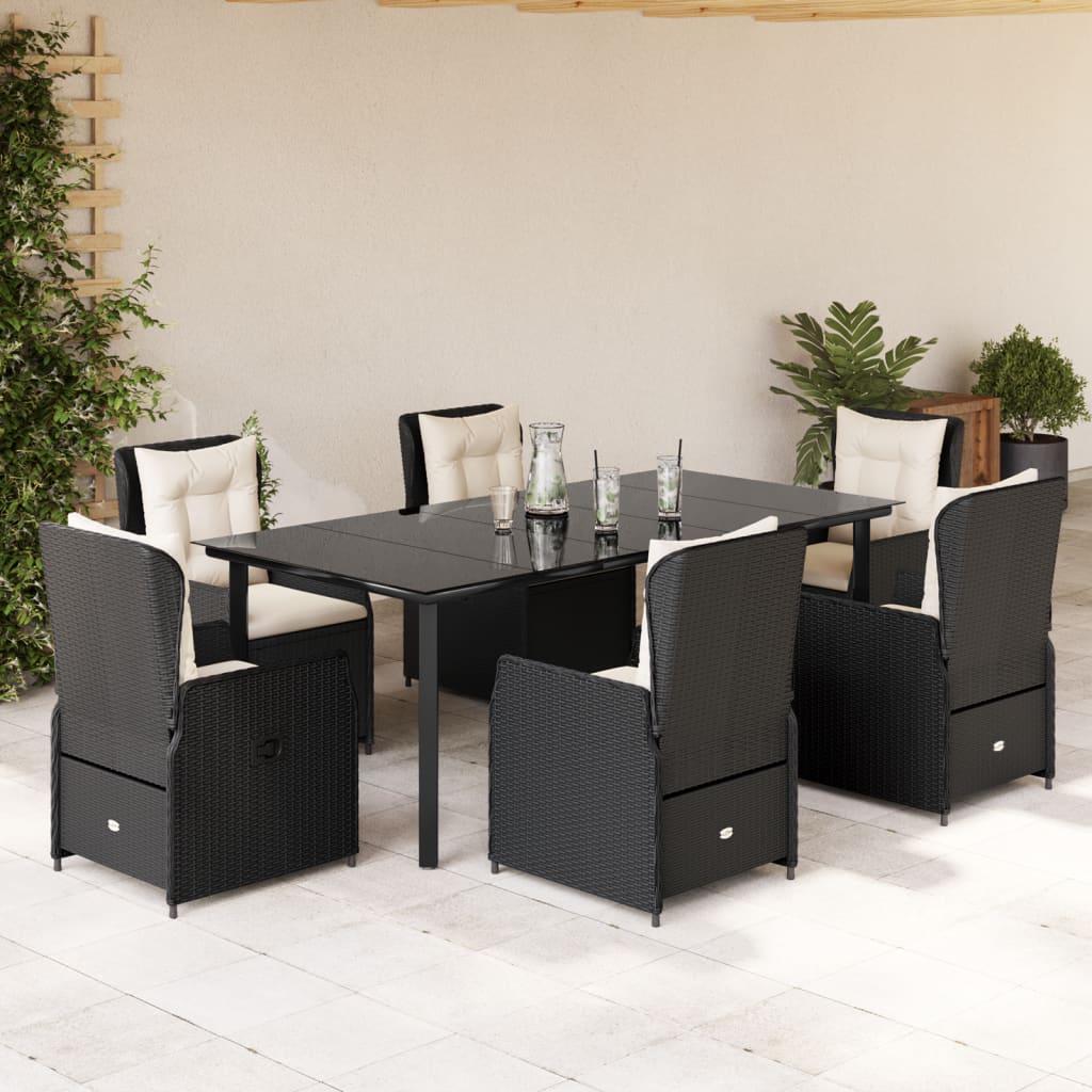 Set mobilier de grădină cu perne, 7 piese, negru, poliratan GartenMobel Dekor