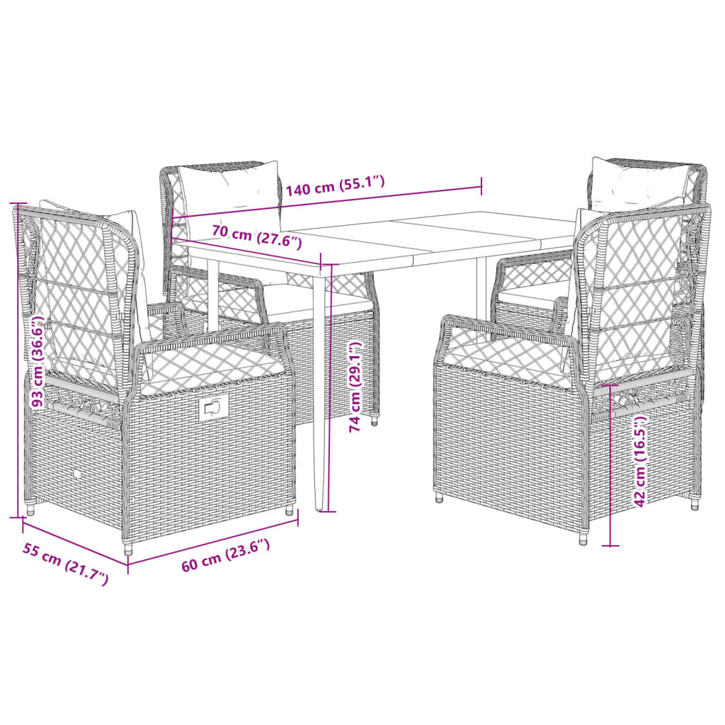 Set mobilier de grădină, 5 piese, cu perne, maro, poliratan GartenMobel Dekor