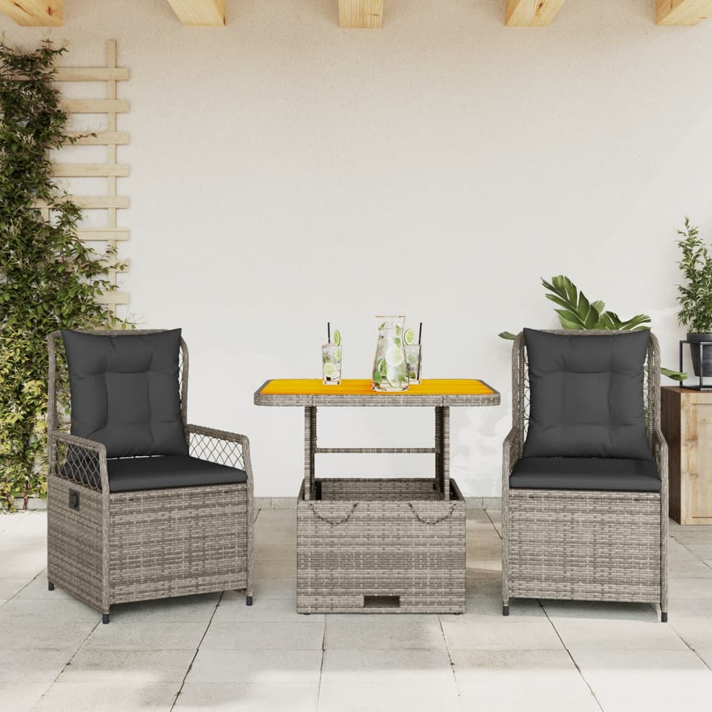 Set mobilier de grădină cu perne, 3 piese, gri, poliratan GartenMobel Dekor