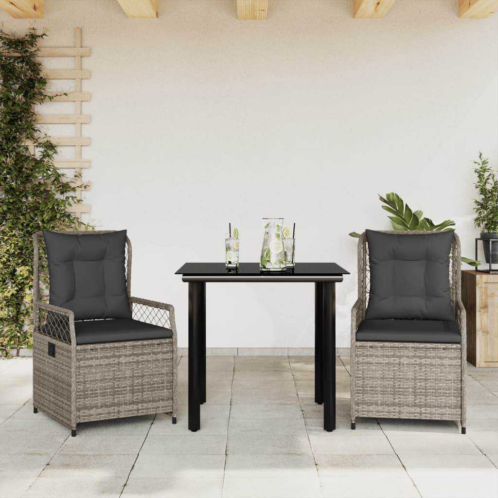Set mobilier de grădină cu perne, 3 piese, gri, poliratan GartenMobel Dekor