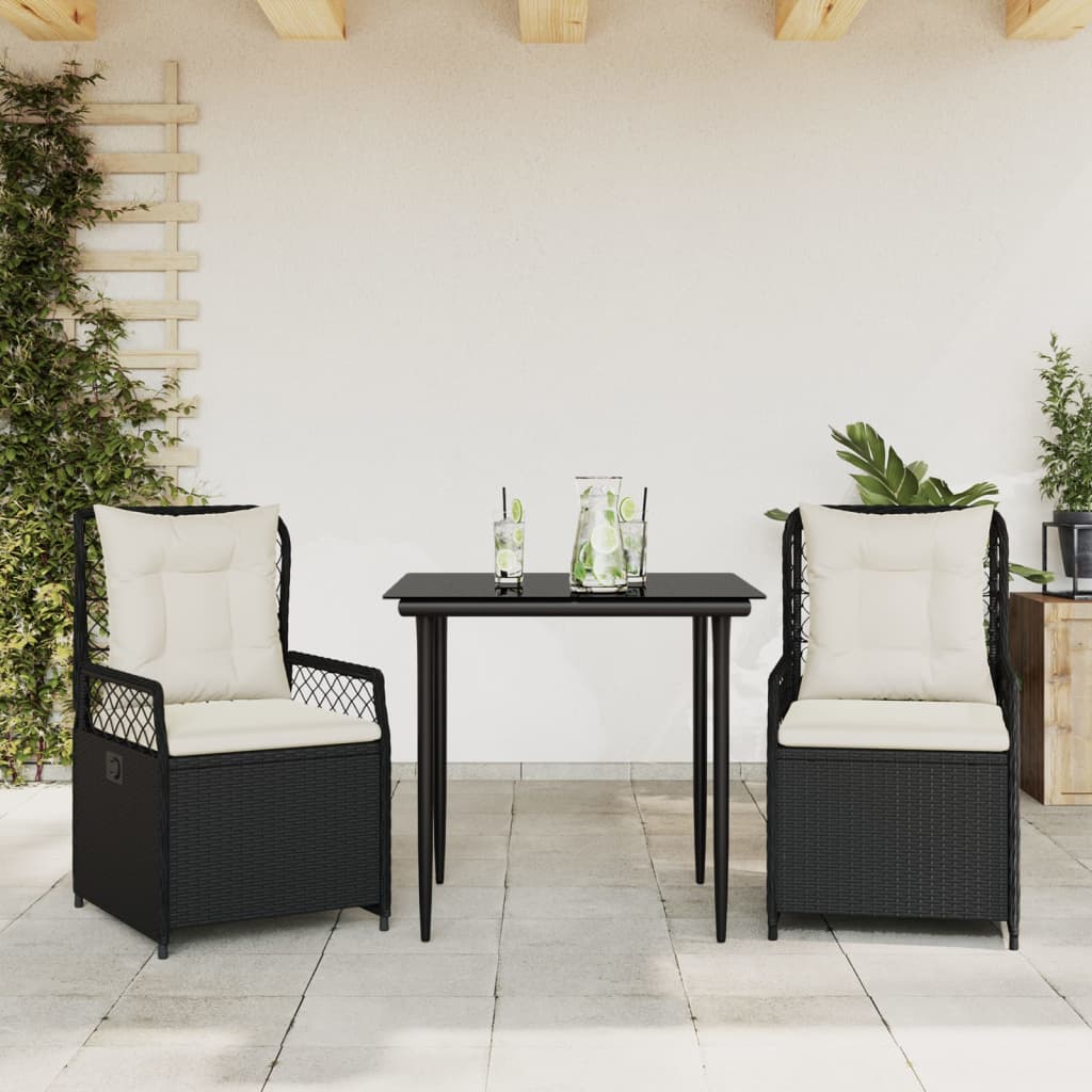 Set mobilier de grădină cu perne, 3 piese, negru, poliratan GartenMobel Dekor