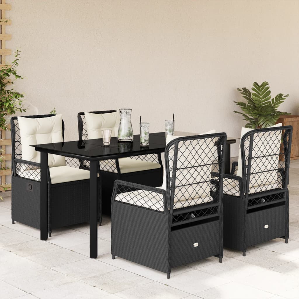 Set mobilier de grădină cu perne, 5 piese, negru, poliratan GartenMobel Dekor