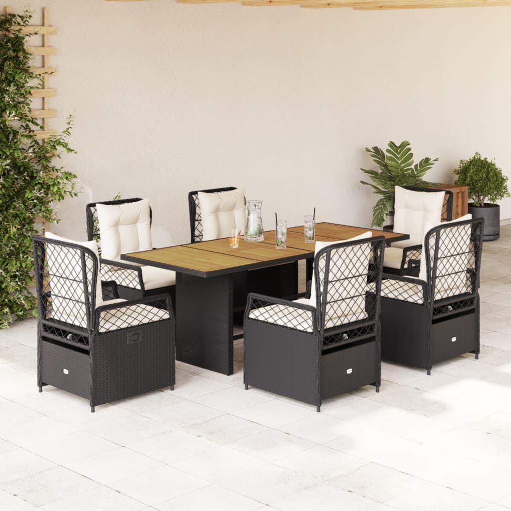 Set mobilier de grădină cu perne, 7 piese, negru, poliratan GartenMobel Dekor