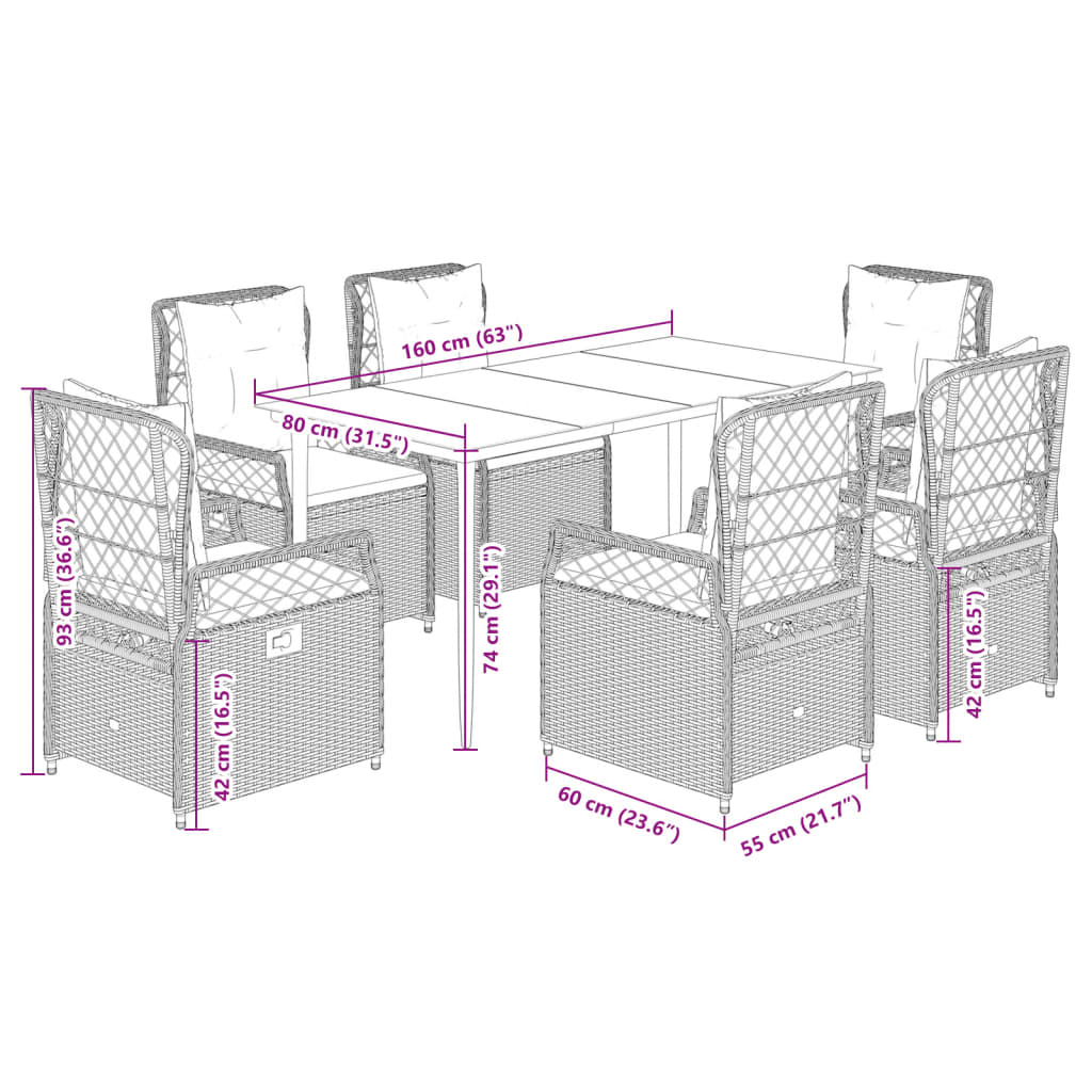 Set mobilier de grădină cu perne, 7 piese, negru, poliratan GartenMobel Dekor
